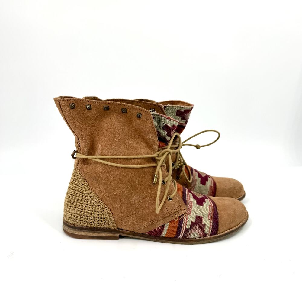 The Sak Tan Genuine Suede Aztec Southwestern Crochet Boots - Picture 2 of 11
